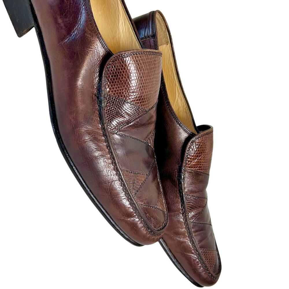 Vintage Bruno Magli Mens Burgundy leather Italian Loafers Size 8M Exotic skin - Picture 6 of 16